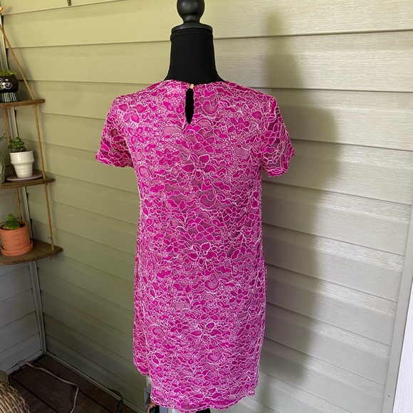 CeCe lace mini dress fun flirty sheath fuchsia pink Cynthia Steffe sz 2 EUC - Picture 9 of 13